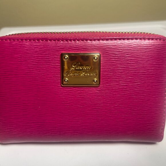 Like New:  Lauren Ralph Lauren Pink (2) Wallets and  (1) Make-up Bag Bundle - Picture 7 of 10